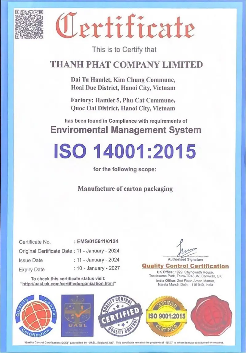 ISO 14001 certificate