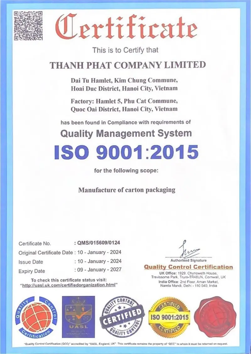 ISO 9001 certificate
